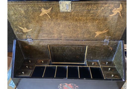 A Chinese Export black lacquer and japanned bureau, 18th century and later - Image 3 of 14