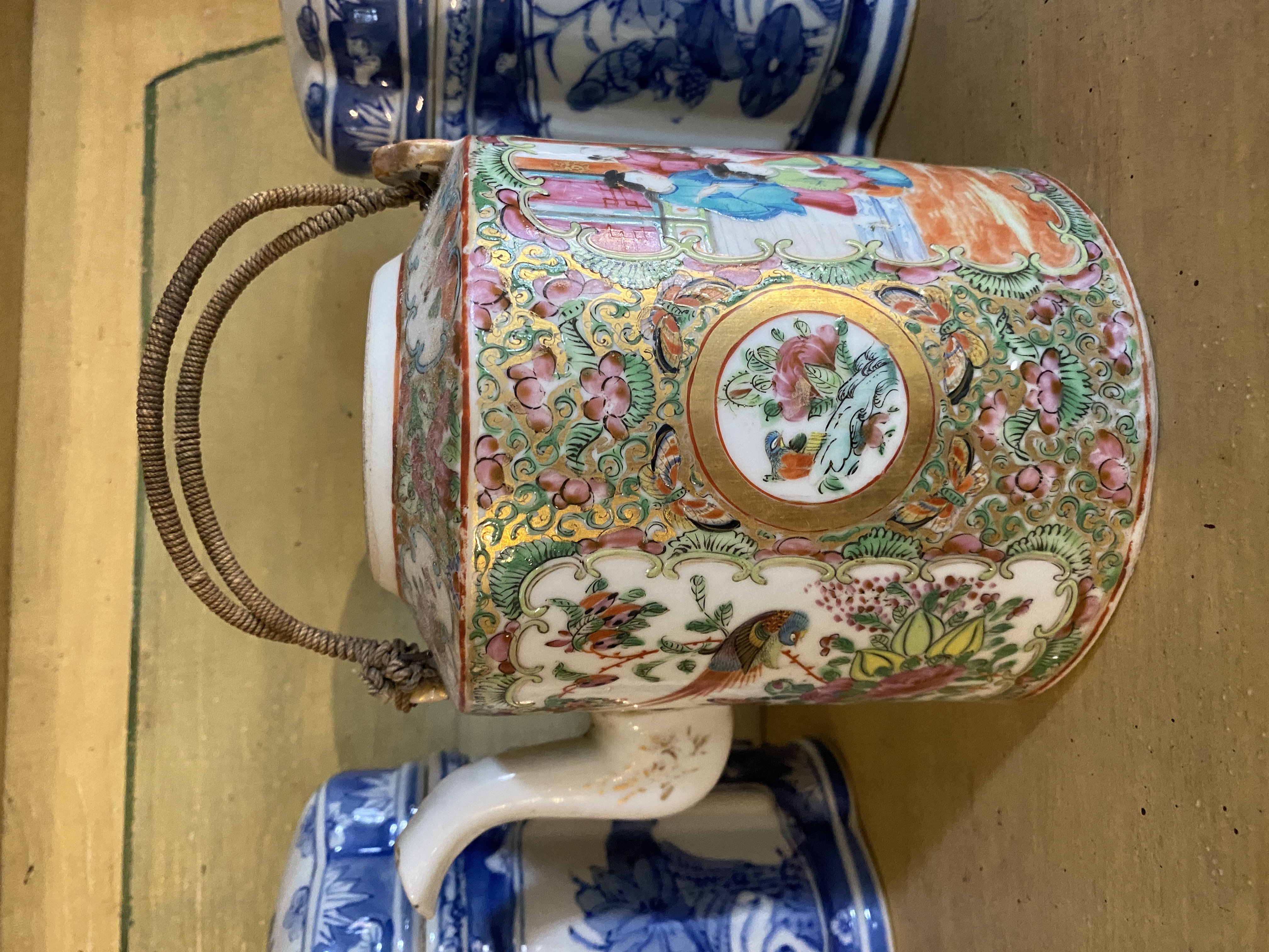 A late 19th century Cantonese tea pot, a pair of blue and white jars and covers, a Doulton vase, a t - Image 2 of 56