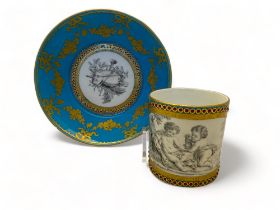 A Sèvres bleu céleste coffee can and saucer (gobelet litron and soucoupe) date code for 1770