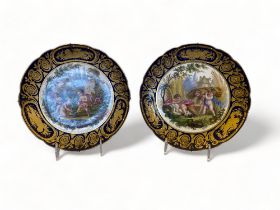 A pair of 19th century Sèvres polychrome painted, cobalt blue, gilt and jewelled cabinet plates