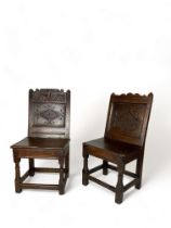 Two 18th century carved oak Lancashire side chairs