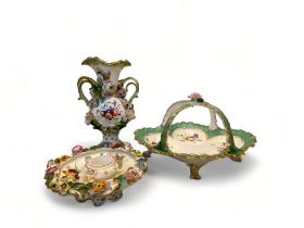 A group of 19th century English Coalbrookdale floral encrusted porcelain, second quarter 19th centur