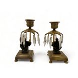 A pair of 19th century gilt bronze and patinated bronze Chinese figural lustre candlesticks