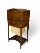 A Regency rosewood and satinwood marquetry work box on stand