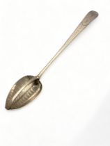 A fine George III century Irish silver divided straining spoon, James Bradie, Dublin, 1797