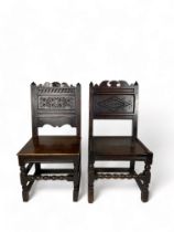 Two 18th century carved oak Lancashire side chairs