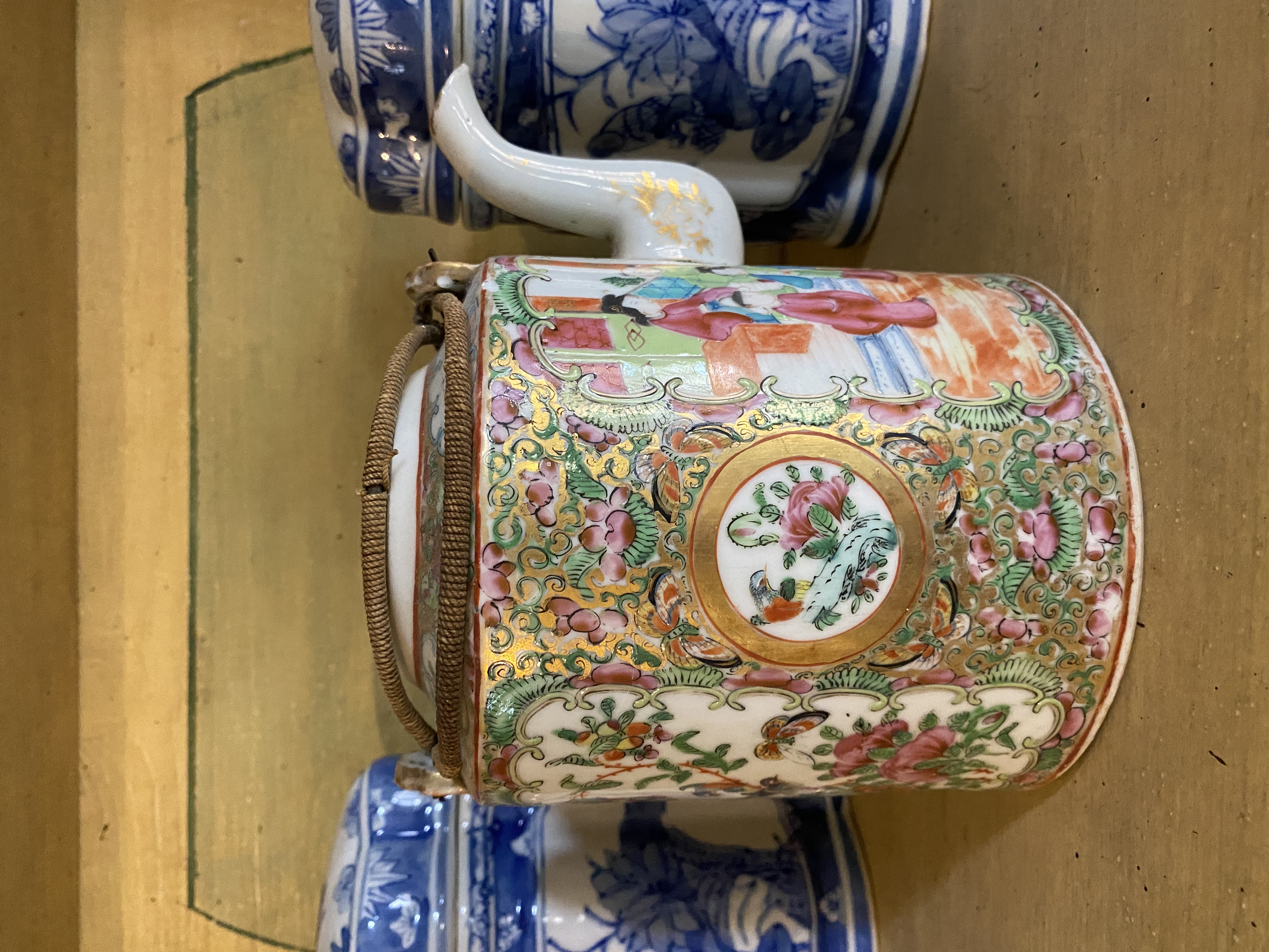 A late 19th century Cantonese tea pot, a pair of blue and white jars and covers, a Doulton vase, a t - Image 32 of 56
