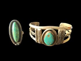 Native American turquoise bangle and ring, Navajo type design