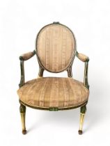 A George III painted open armchair