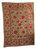 A 19th century Kashmiri yellow, red and green floral crewel work hanging