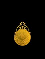 An Ottoman Empire Turkish 100 Kurush gold coin mounted as a pendant