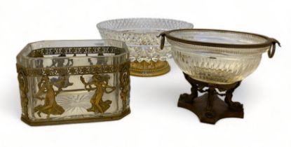 An early 19th century French Empire cut glass bowl, an Empire box and a later cut glass bowl