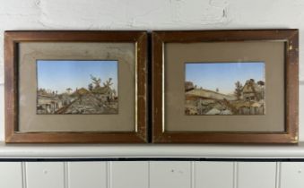 A pair of 19th century framed straw work pictures of continental village scenes