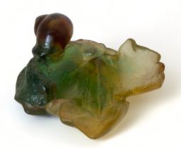 A small Daum green glass leaf dish with a snail