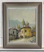 20th century Continental School, Mediterranean village scene and two other pictures