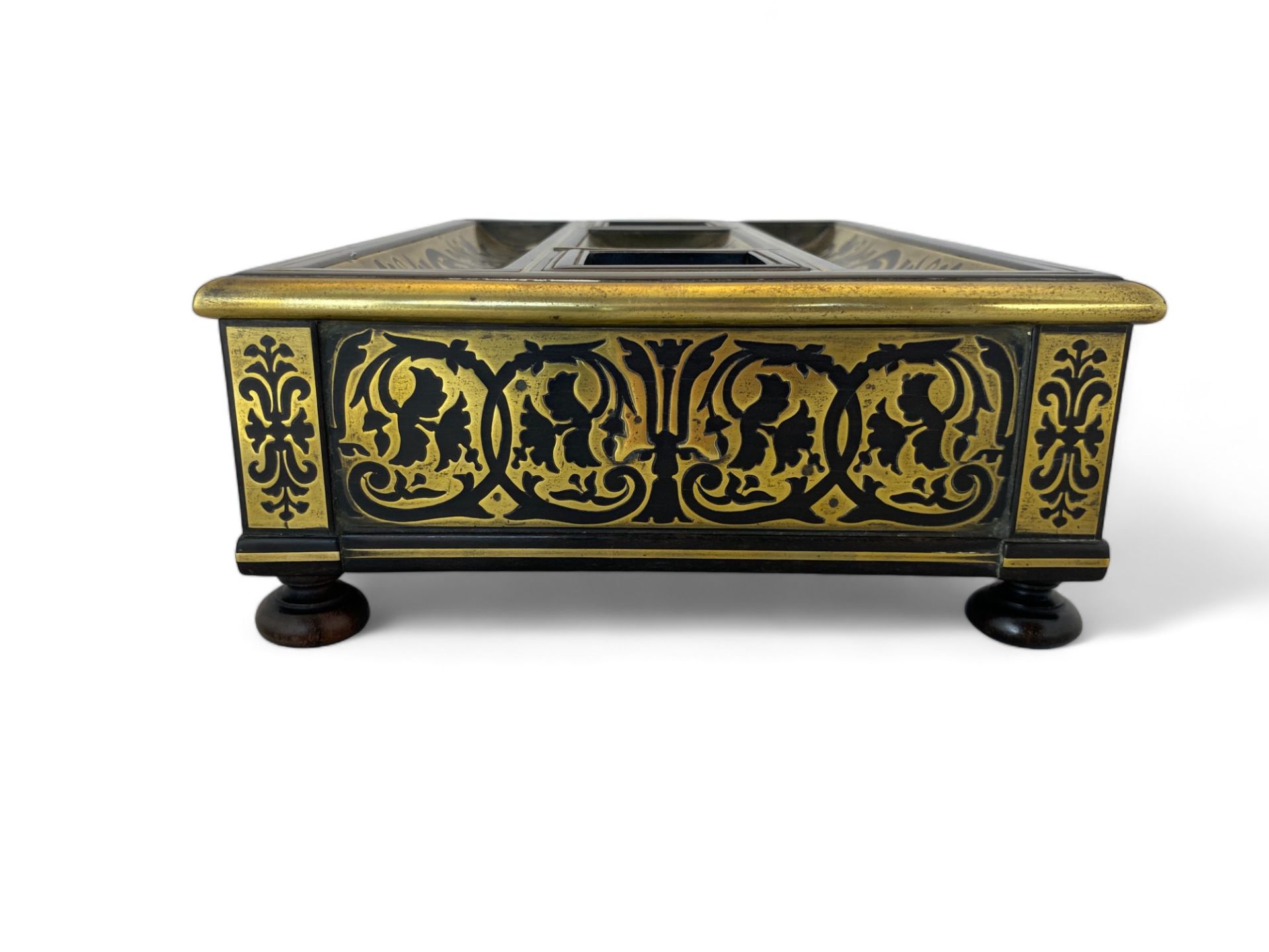 A George IV ebonised and brass marquetry ink stand in the manner of George Bullock - Image 6 of 20