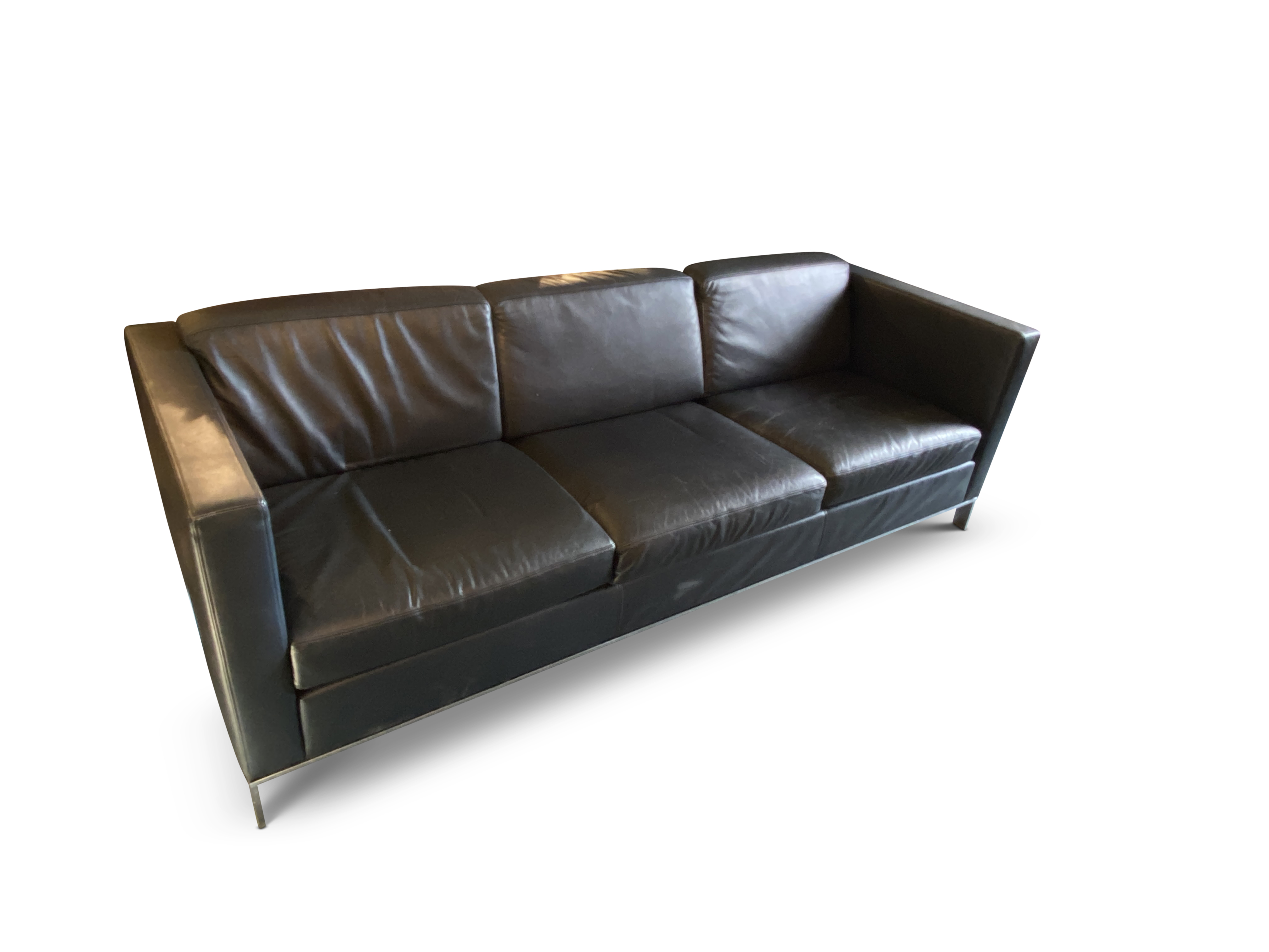 A Norman Foster Walter Knoll 500 dark navy leather three-seater sofa