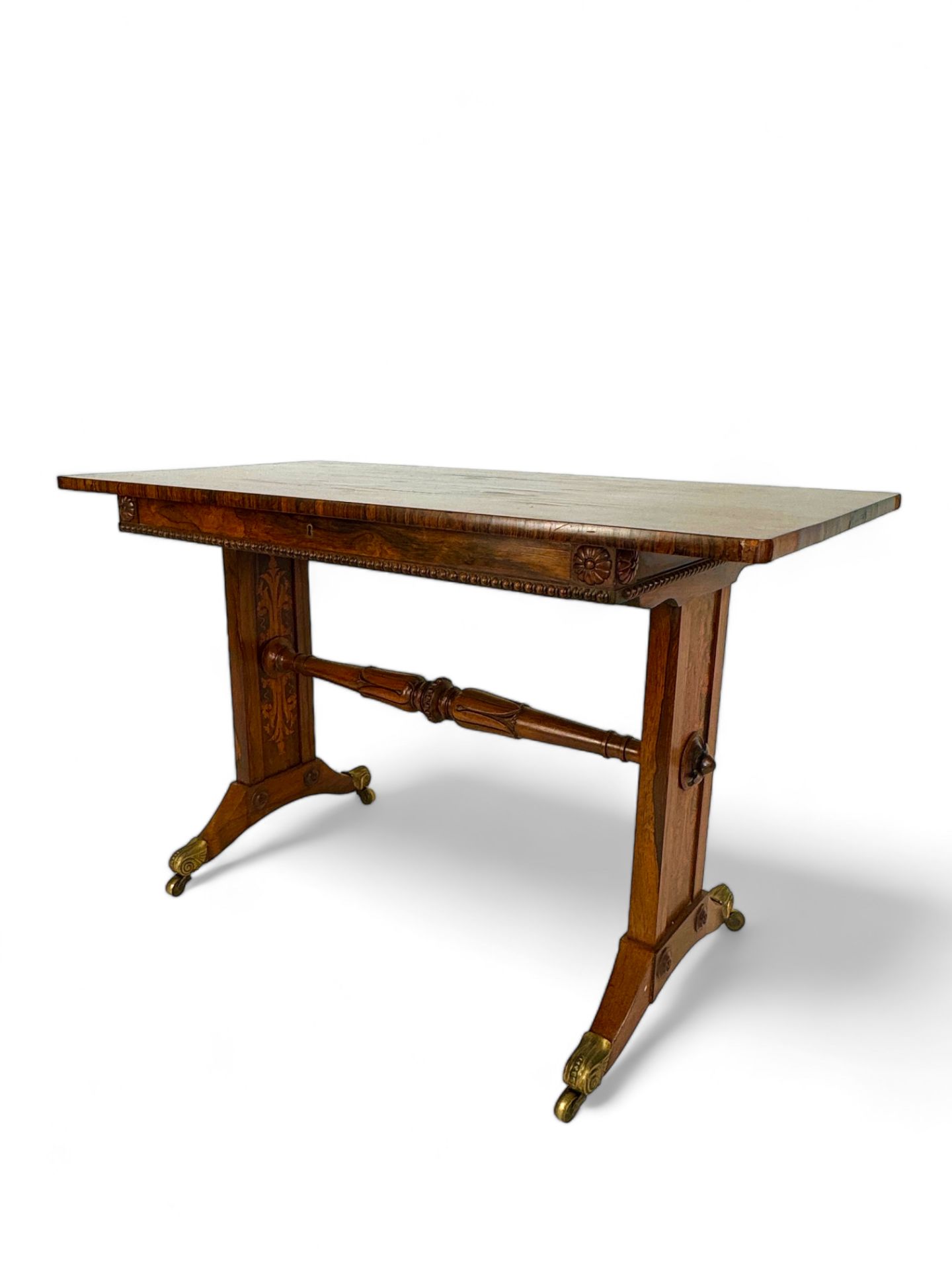 A Regency gonçalo alves and sycamore marquetry library table - Image 2 of 6