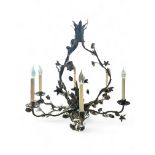 A Vaughan foliate and floral metalwork six light chandelier