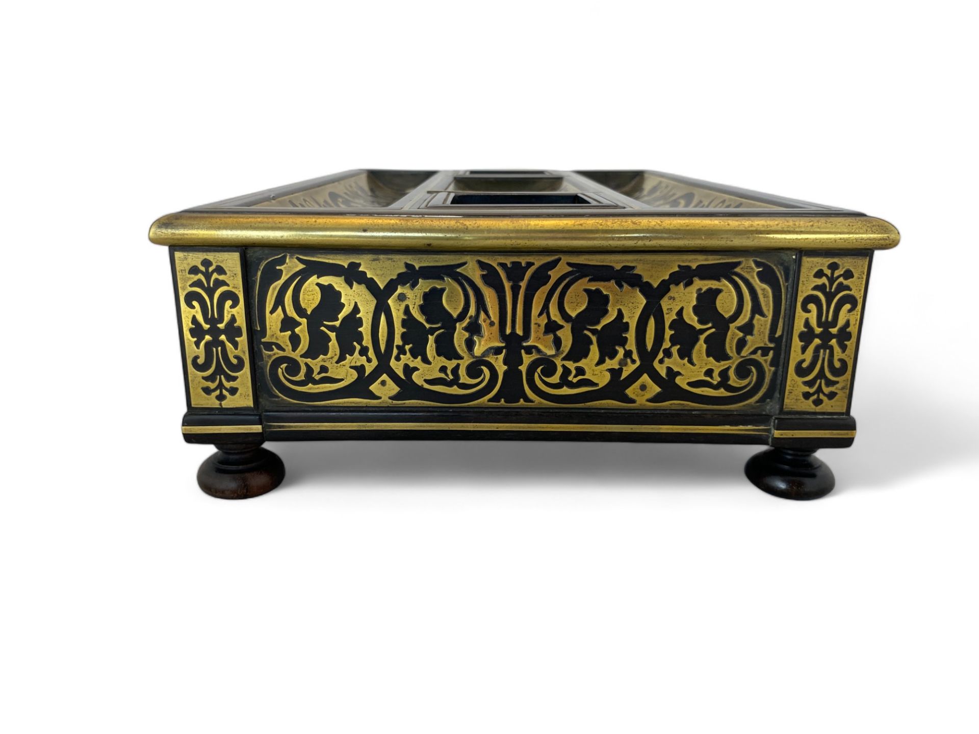 A George IV ebonised and brass marquetry ink stand in the manner of George Bullock - Image 16 of 20