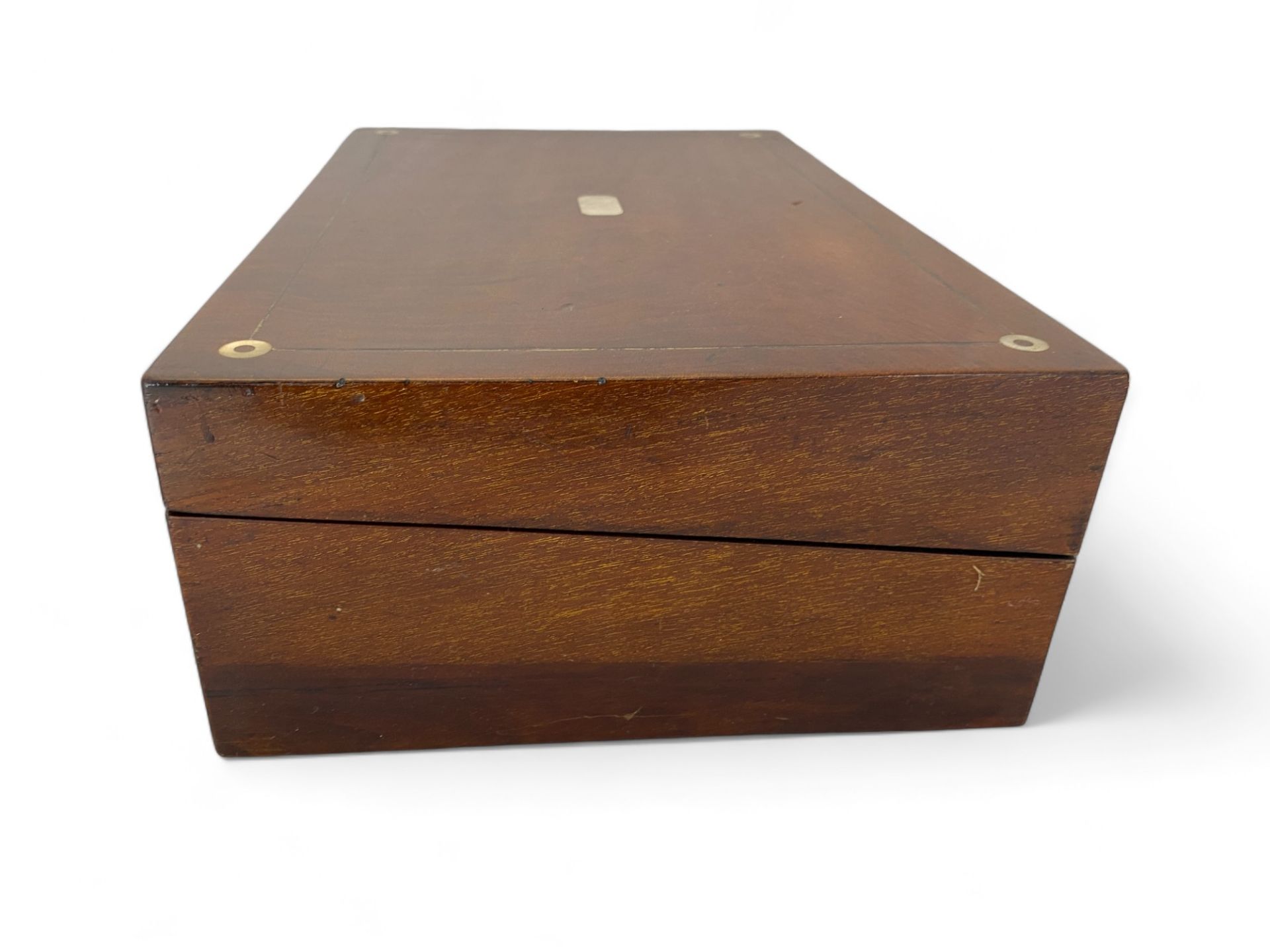 A 19th century mahogany writing slope, a mahogany workbox and an Art Nouveau box - Image 7 of 19