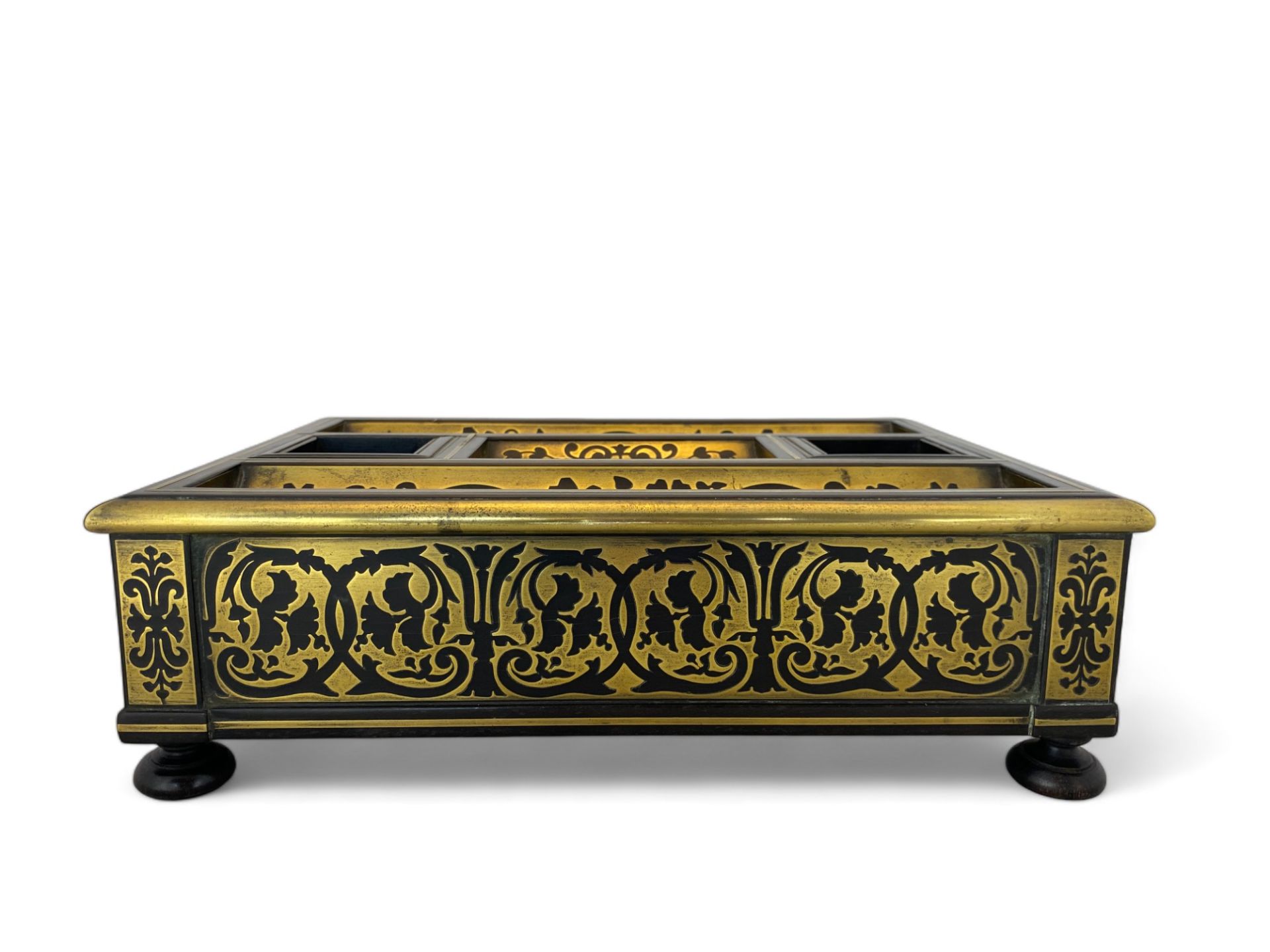 A George IV ebonised and brass marquetry ink stand in the manner of George Bullock - Image 7 of 20