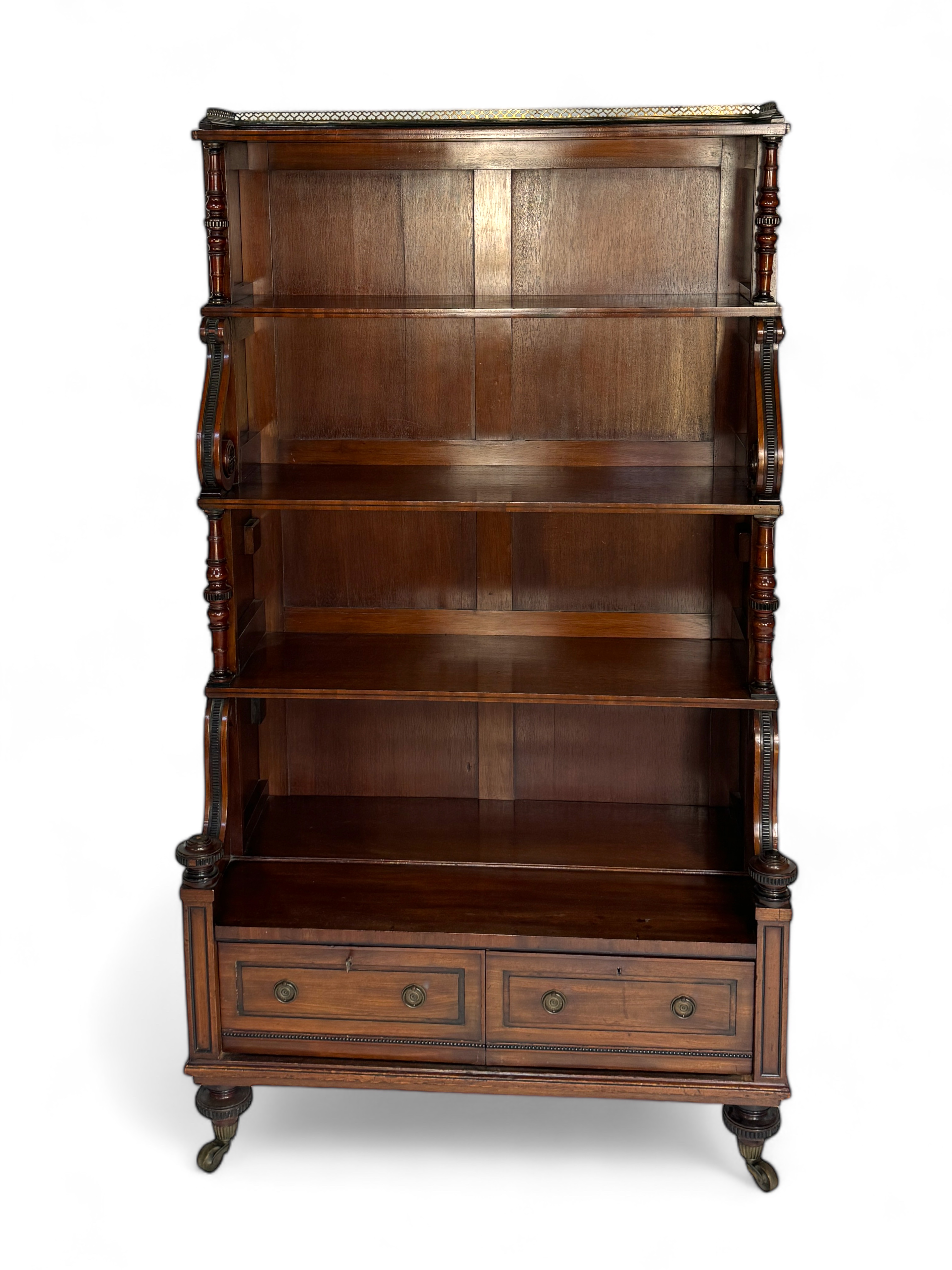 A tall William IV mahogany and ebonised four-tier waterfall bookcase - Image 2 of 5