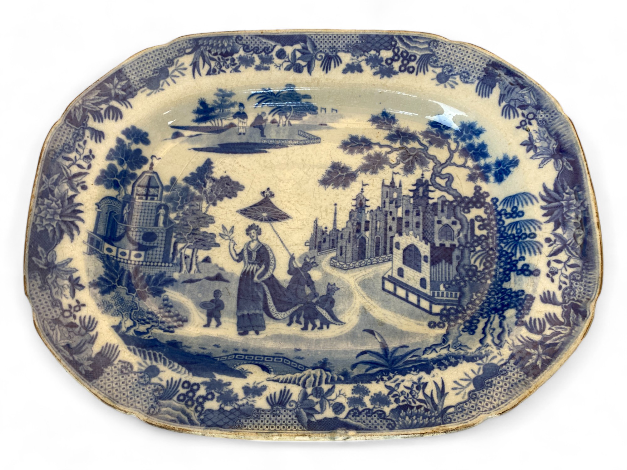 A pair of early 19th century Minton Queen of Sheba pattern blue and white transfer decorated meat pl - Image 4 of 5