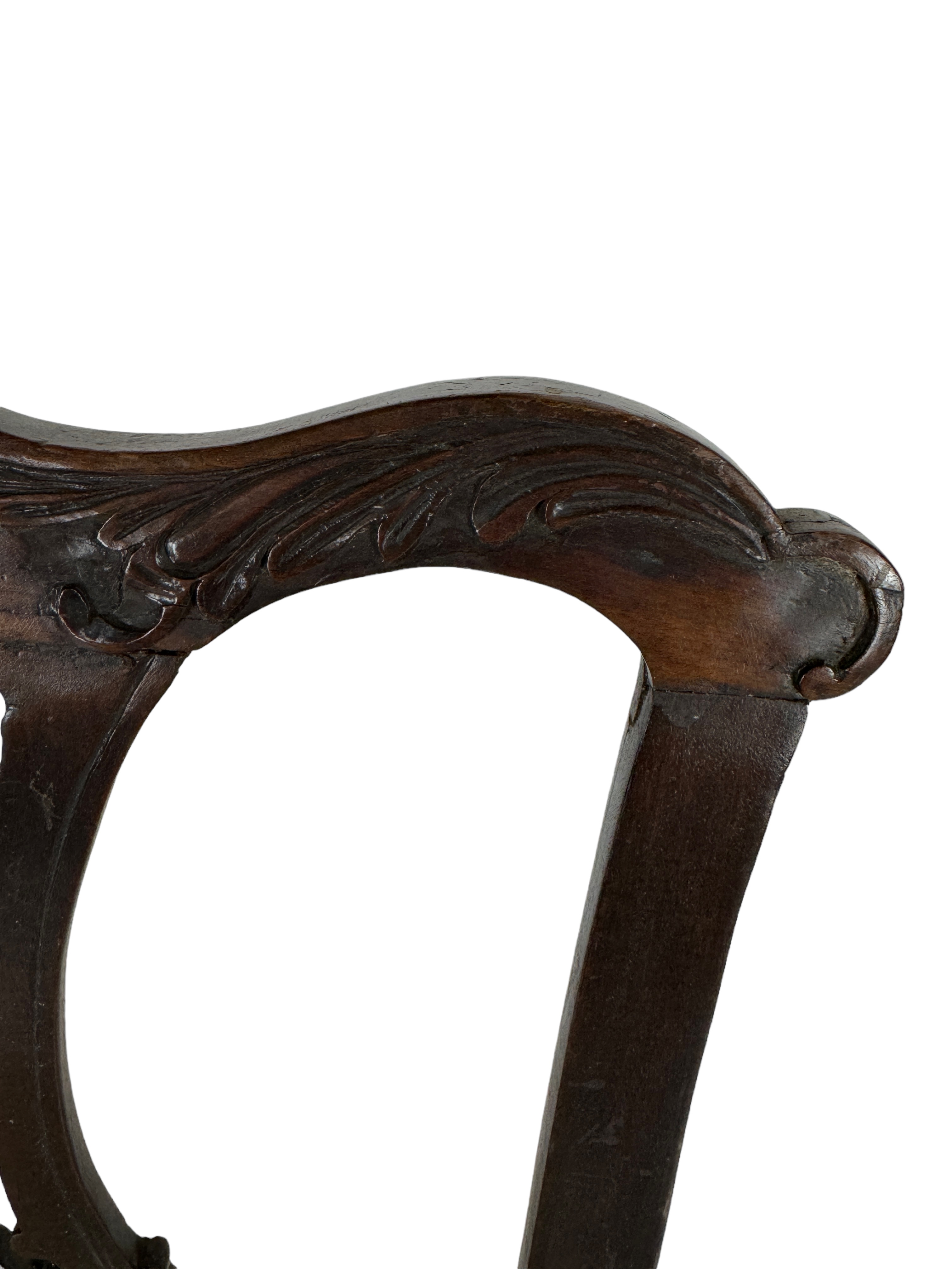 A set of four George III provincial carved mahogany dining chairs in the Chippendale style - Image 2 of 7