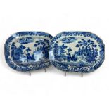 A pair of early 19th century Minton Queen of Sheba pattern blue and white transfer decorated meat pl