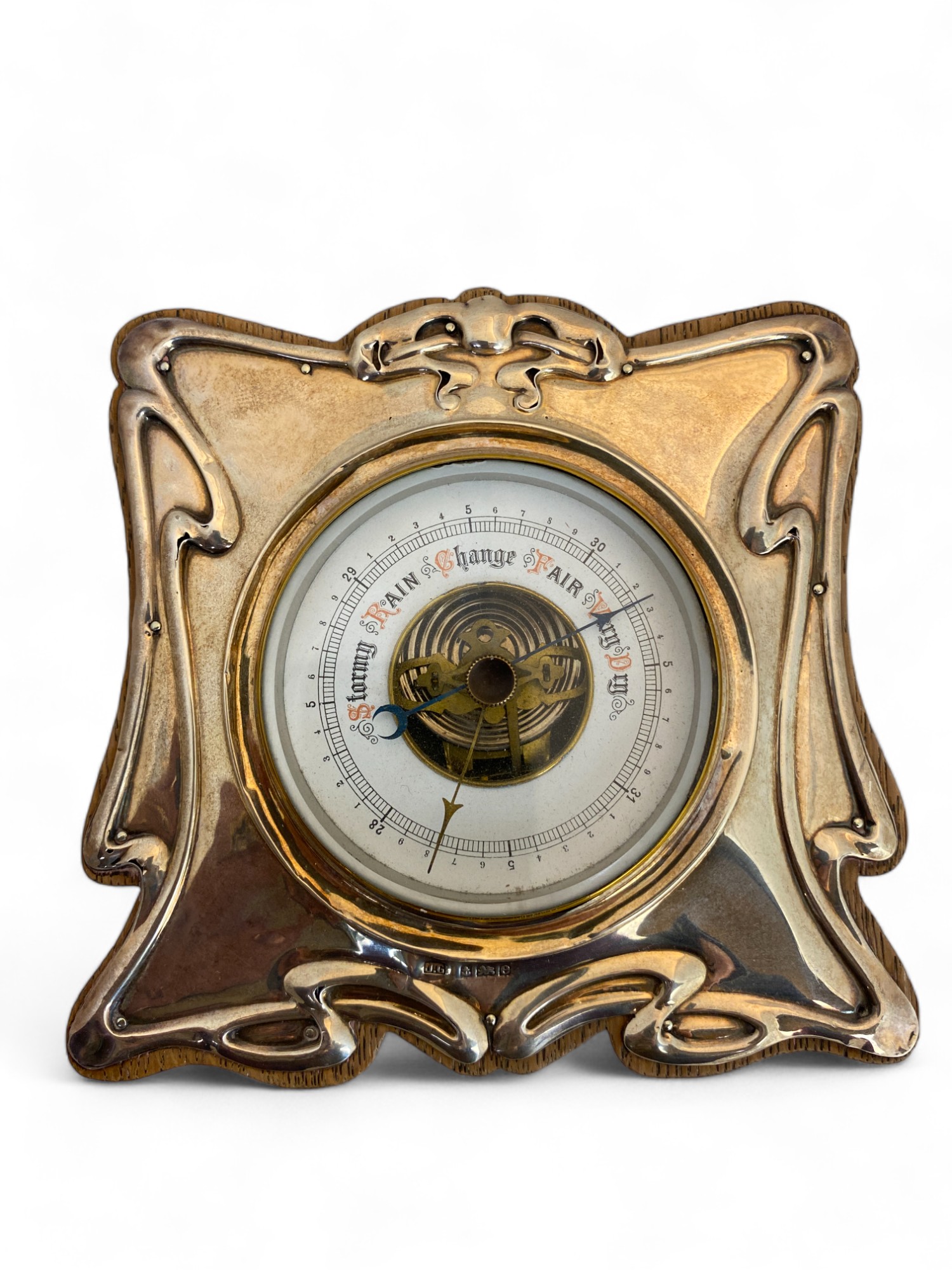 An Art Nouveau silver desk barometer, John Gilbert, Birmingham, 1904, a silver circular photograph f - Image 10 of 12