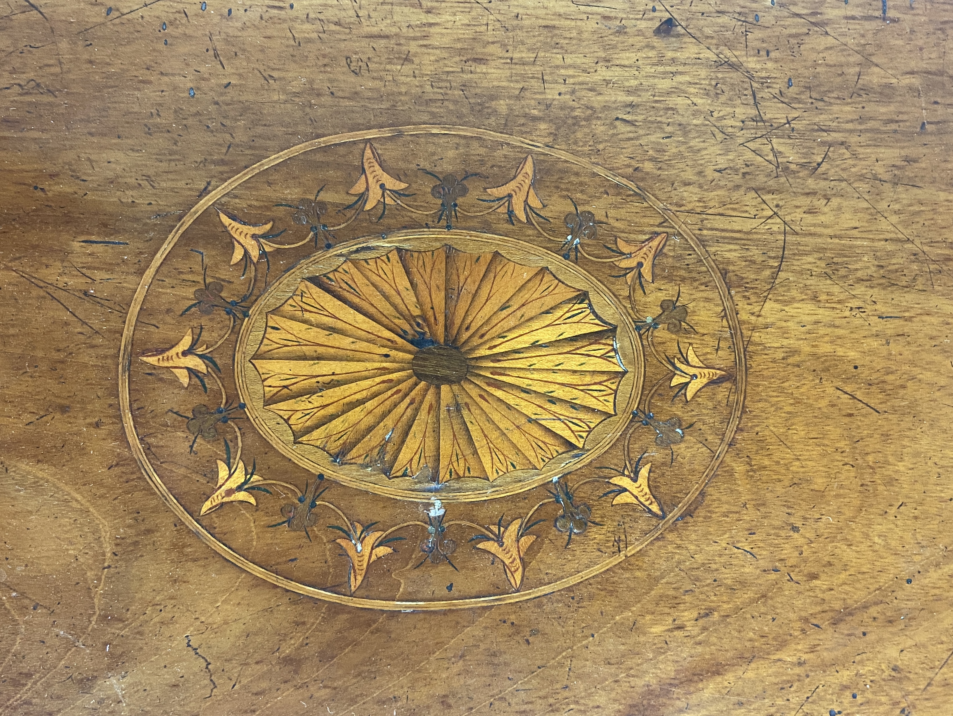 A George III mahogany and tulipwood banded and chequerbanded marquetry work table - Image 2 of 11