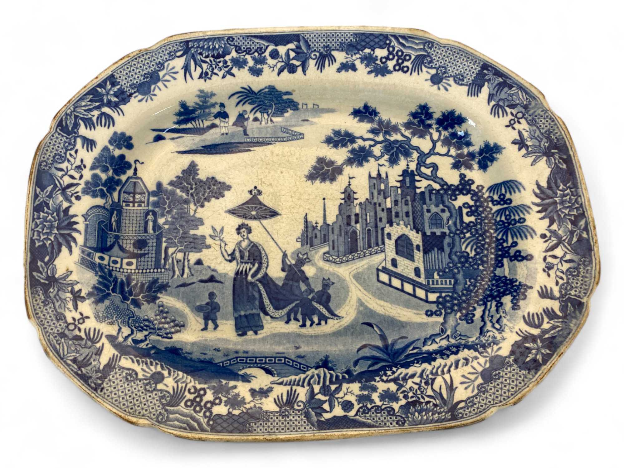 A pair of early 19th century Minton Queen of Sheba pattern blue and white transfer decorated meat pl - Image 2 of 5