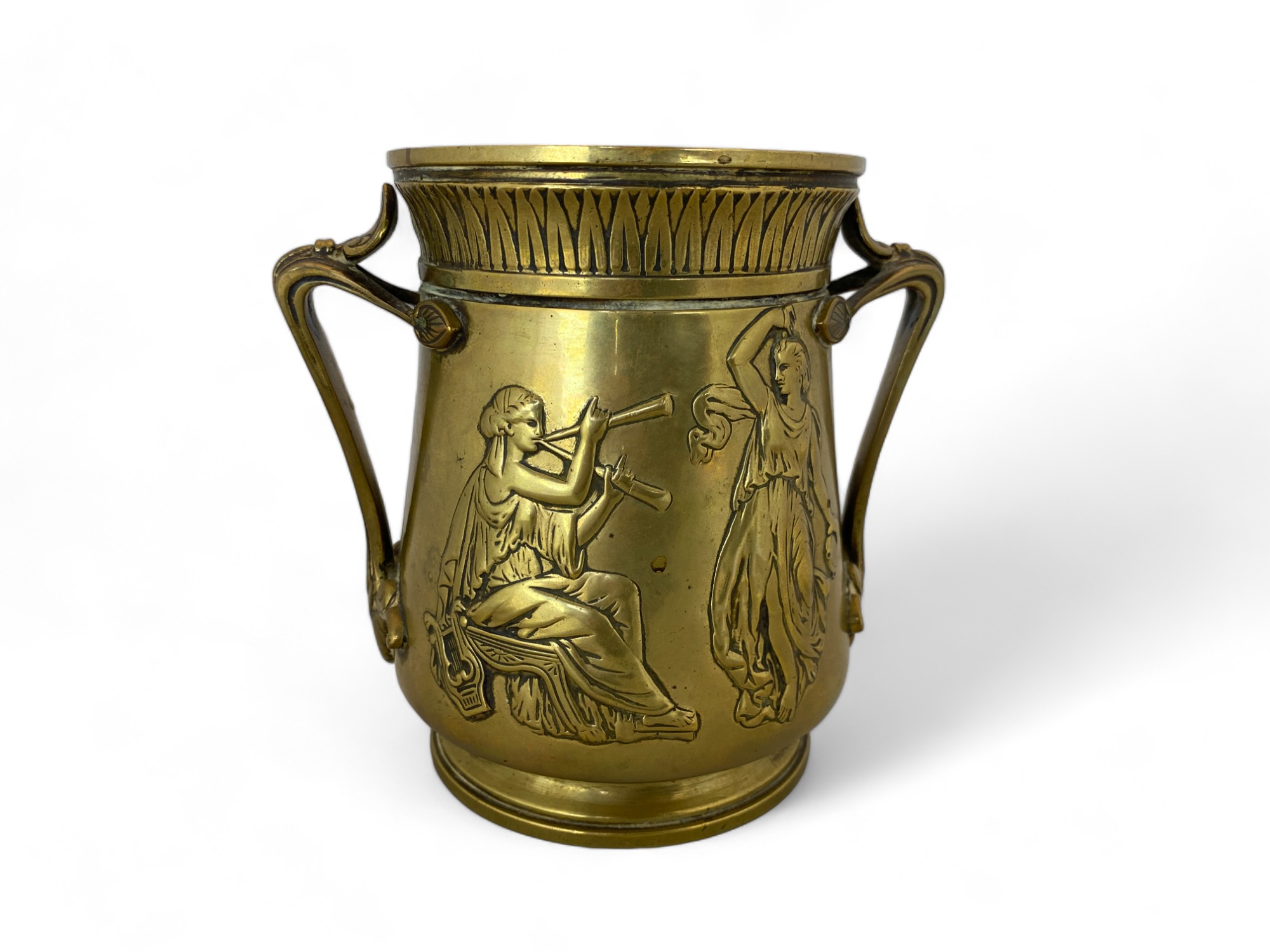 A late 19th/early 20th century Art Nouveau gilt bronze twin handled vessel / vase - Image 3 of 6