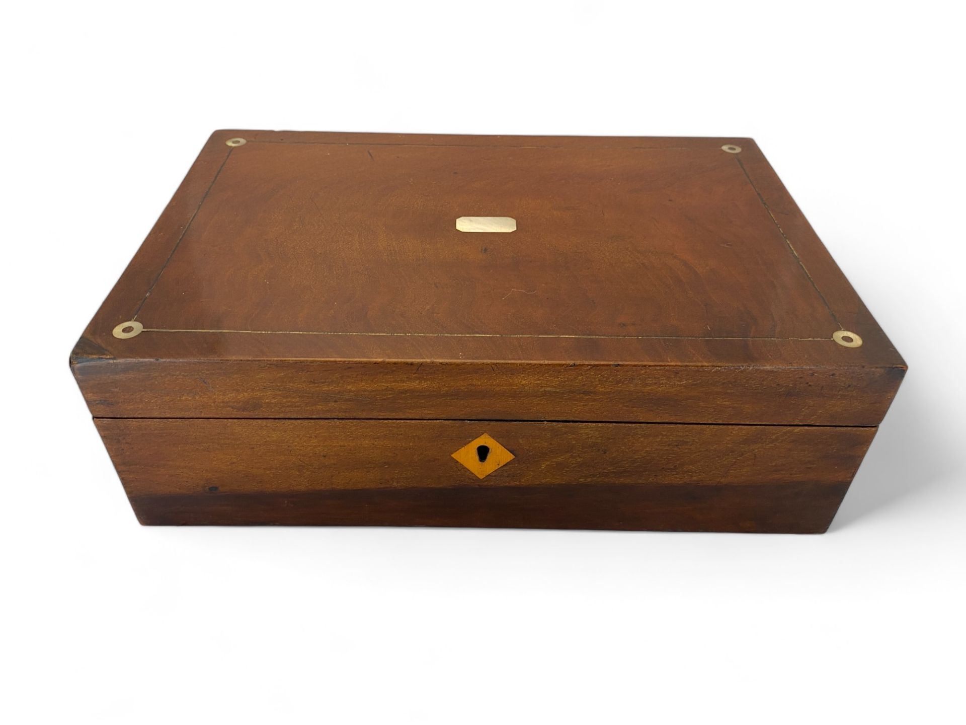 A 19th century mahogany writing slope, a mahogany workbox and an Art Nouveau box - Image 6 of 19