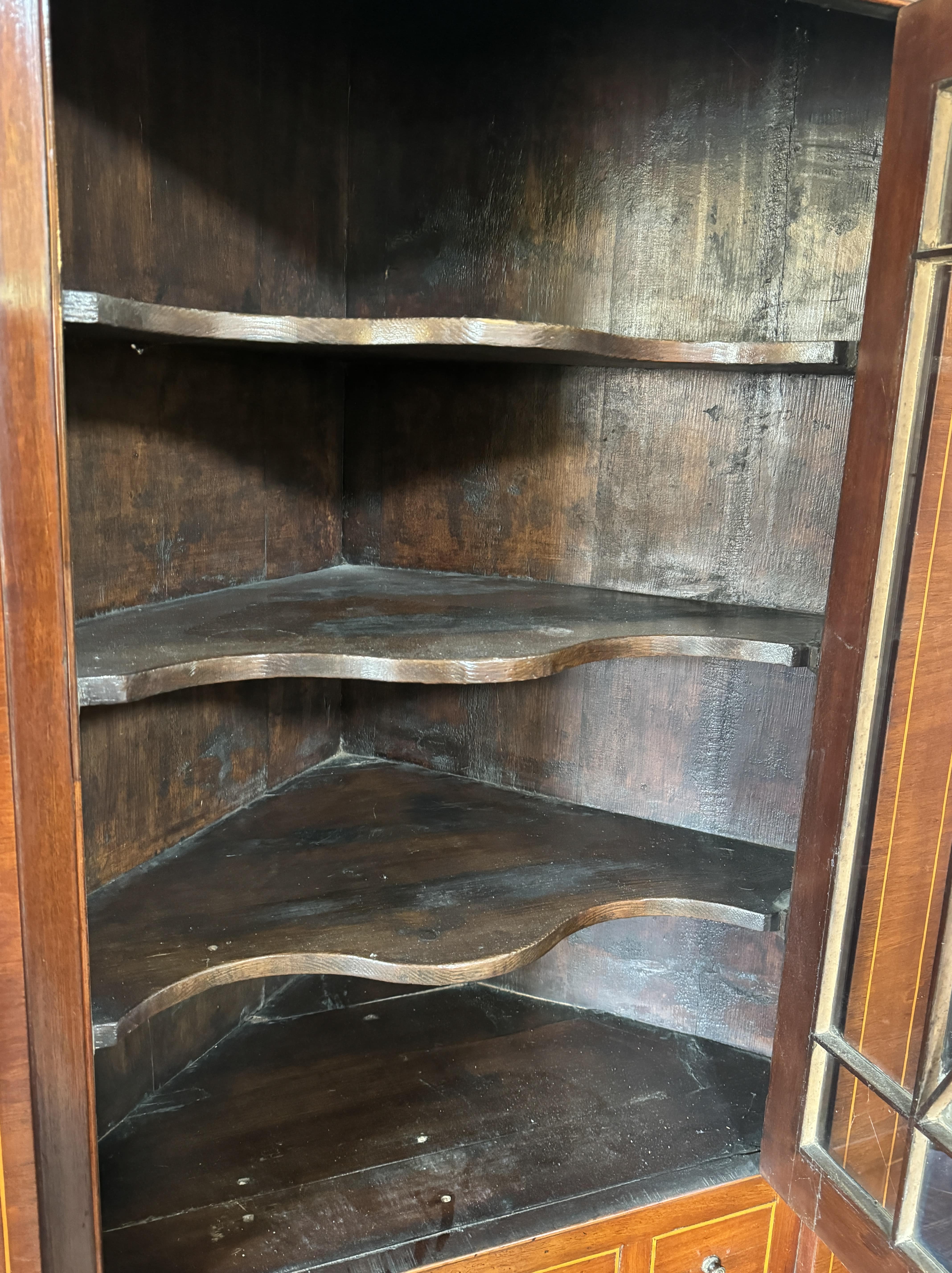 A mahogany and boxwood inlaid corner cupboard, late 18th century and later - Image 2 of 4