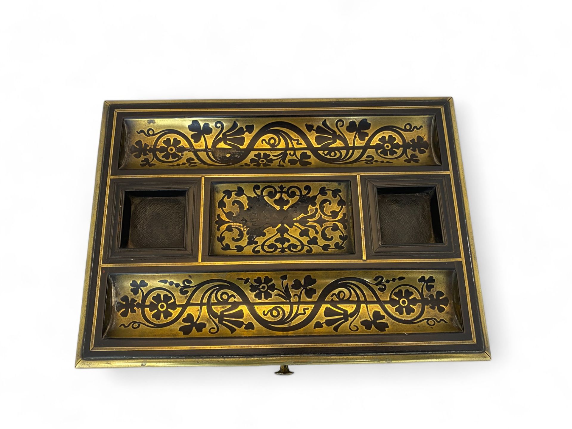 A George IV ebonised and brass marquetry ink stand in the manner of George Bullock - Image 13 of 20