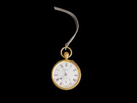 A late 19th century 18 carat gold open faced keyless lever pocketwatch, John Cashmore, London, No.71