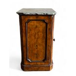 A Victorian burr walnut marble topped pot cupboard