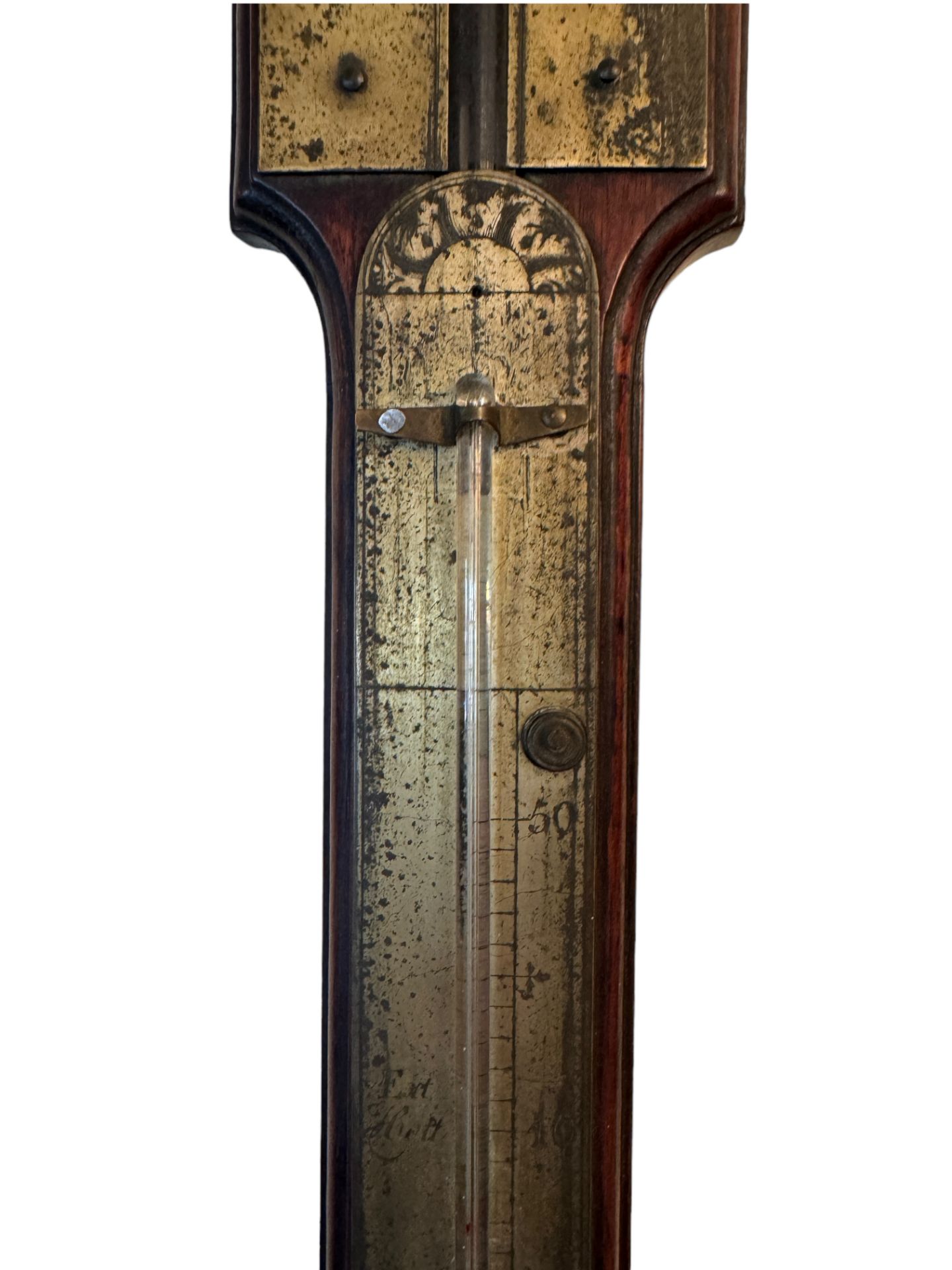 A George II mahogany stick barometer by Edward Scarlett, circa 1740 - Image 5 of 6