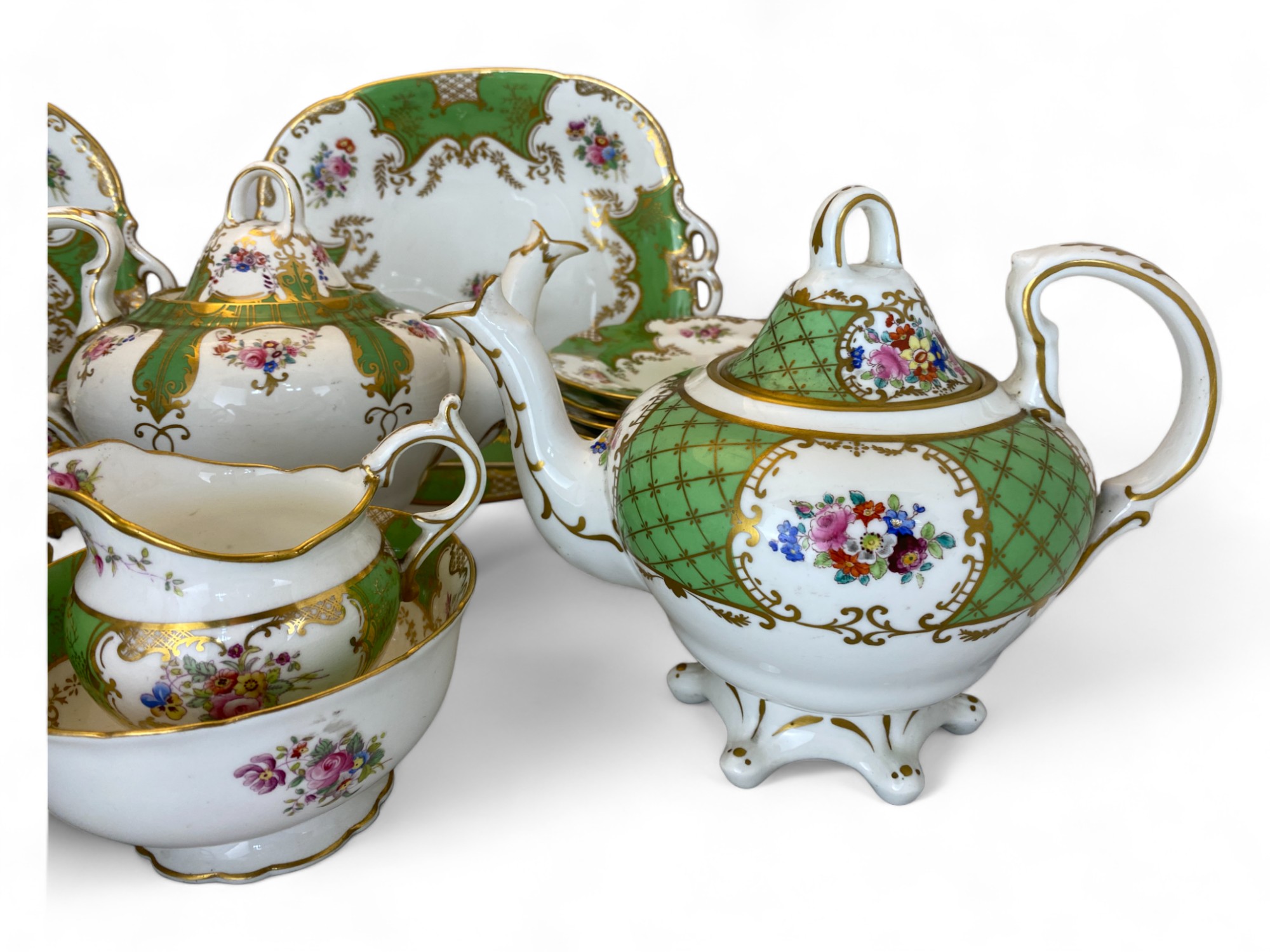 A Coalport green and floral decorated tea service - Image 2 of 5