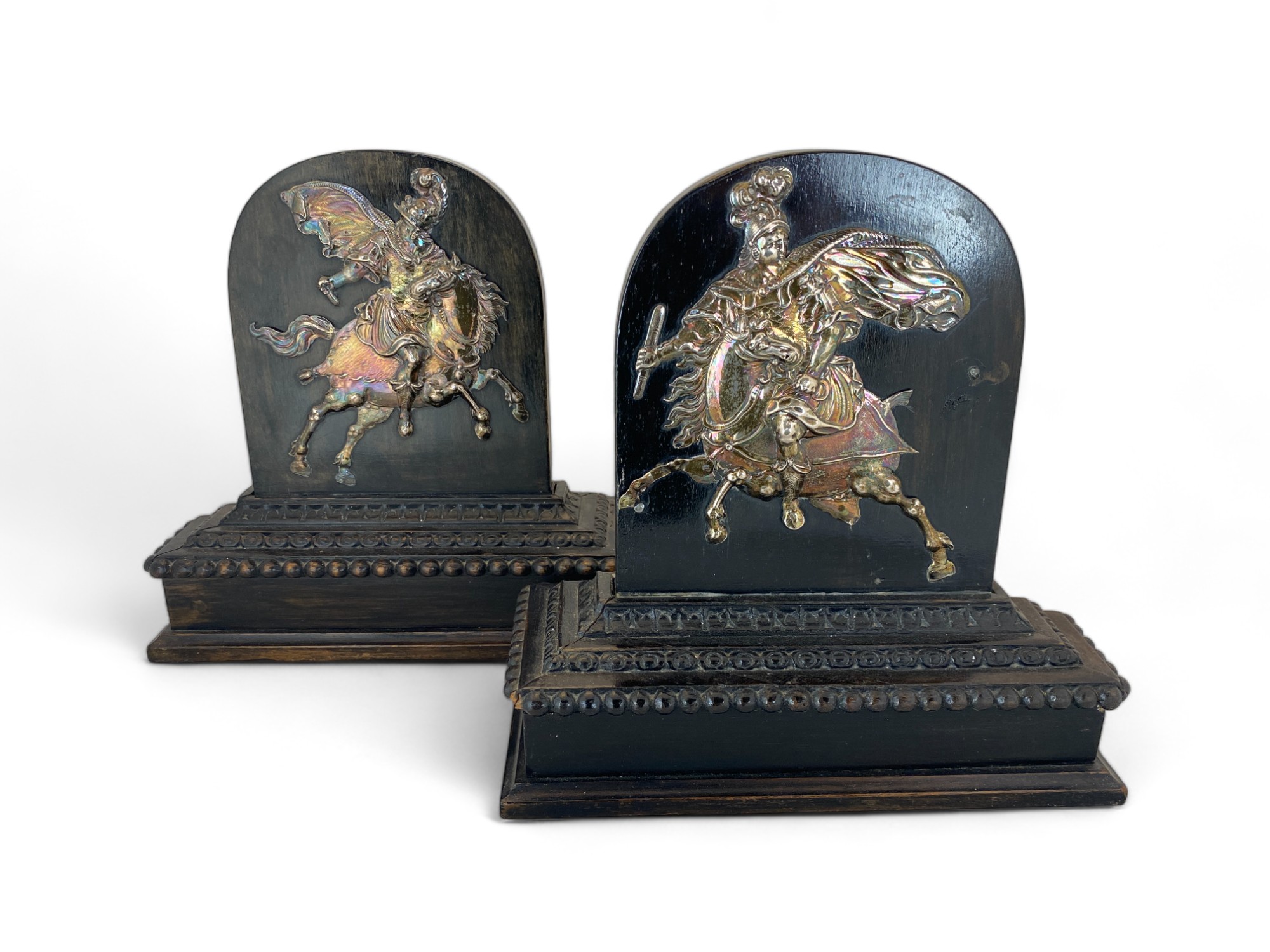 A pair of 19th century ebonised and pressed metal bookends together with three various Victorian boo - Image 6 of 6