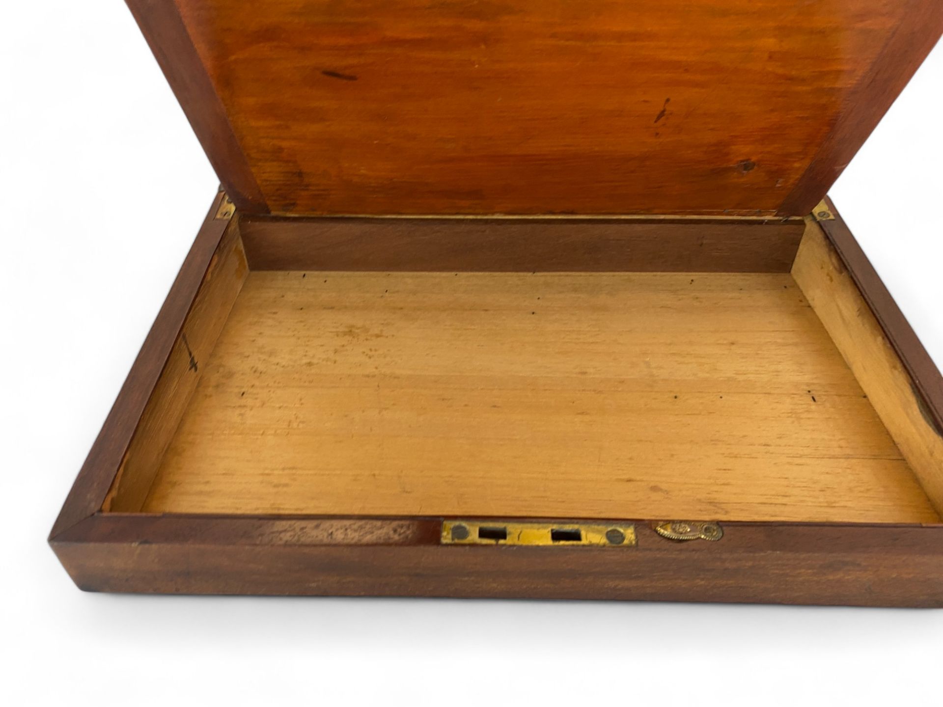 A 19th century mahogany writing slope, a mahogany workbox and an Art Nouveau box - Image 4 of 19