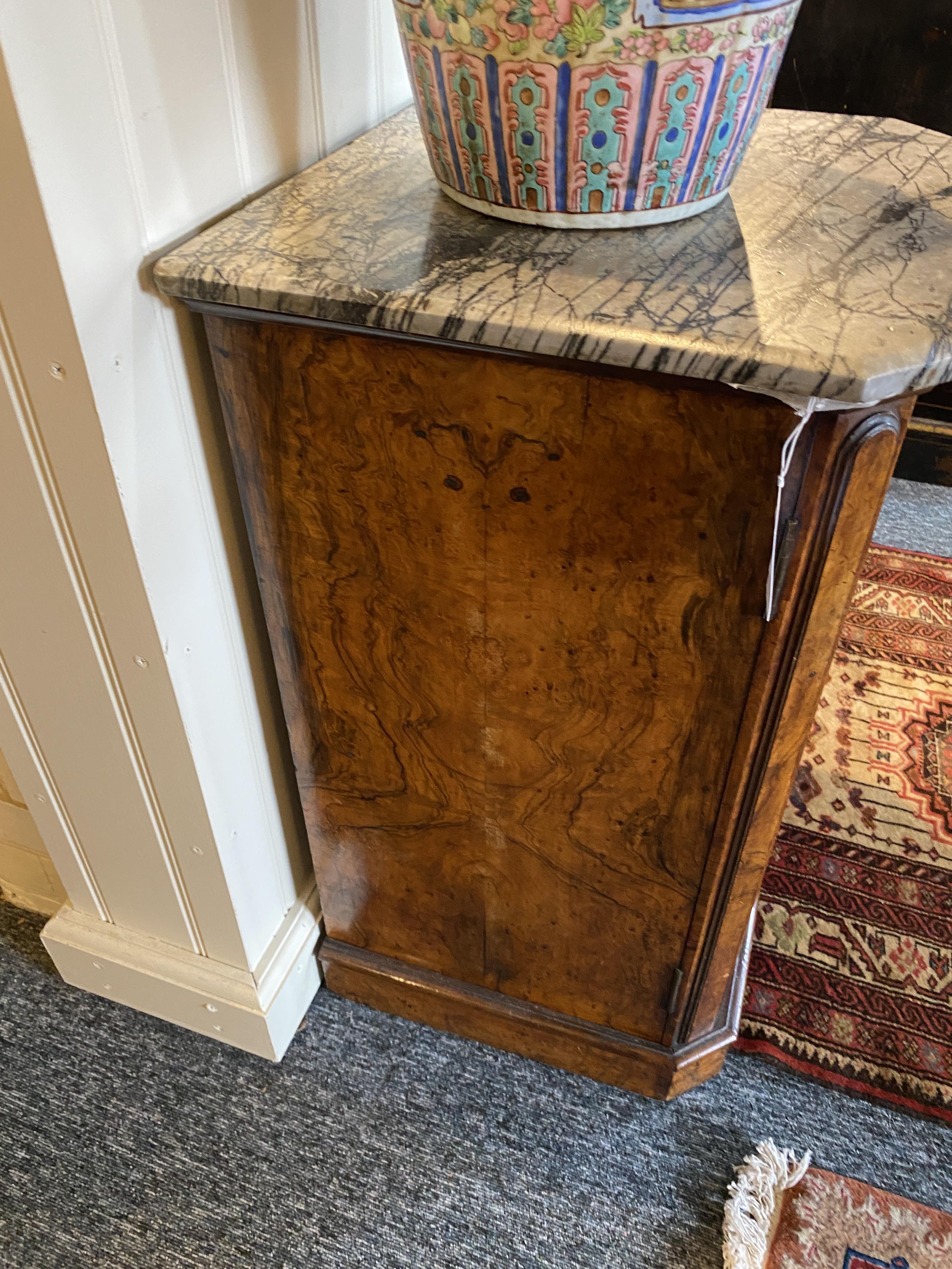 A Victorian burr walnut marble topped pot cupboard - Image 8 of 10