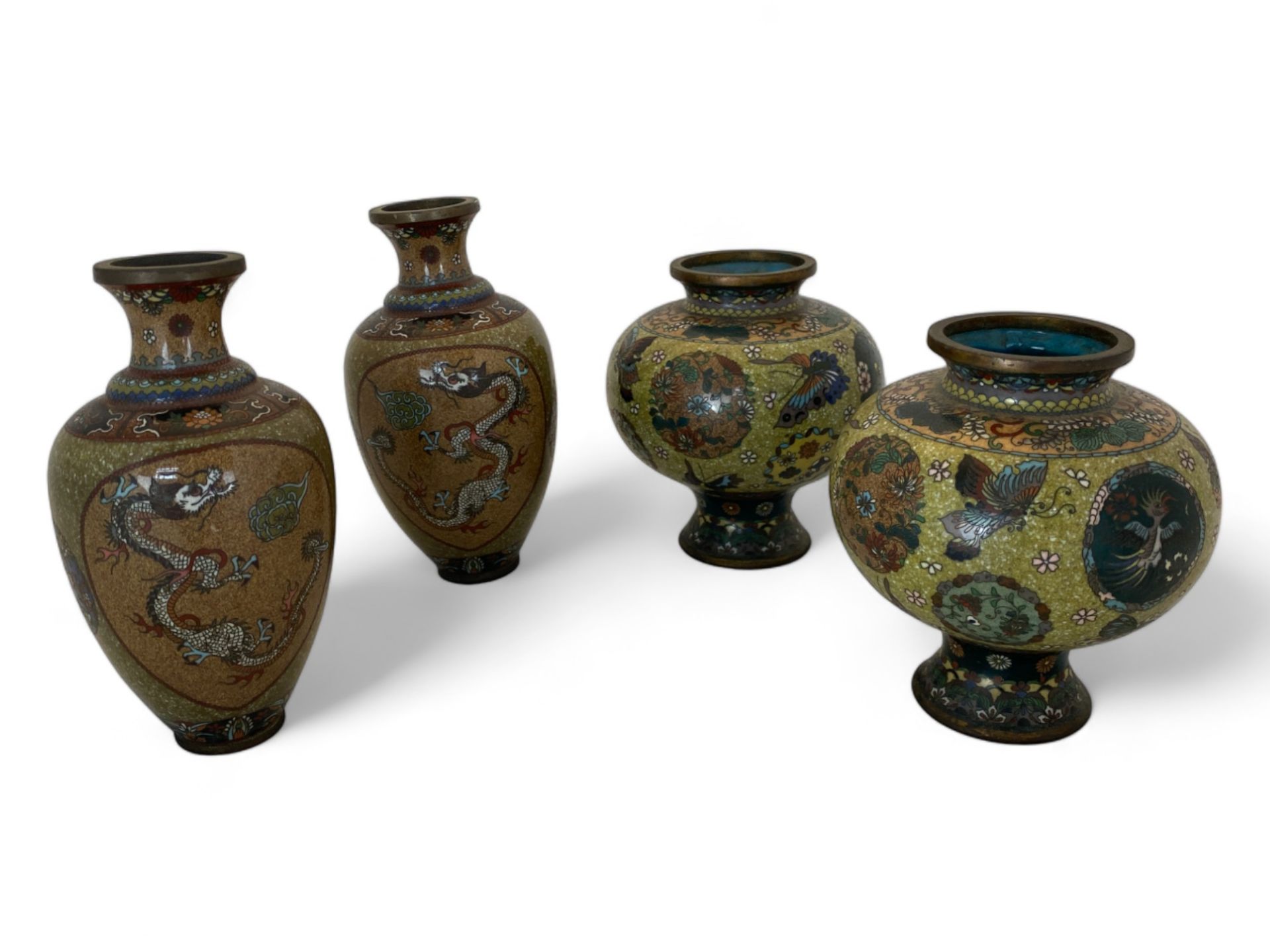 Two pairs of late 19th/early 20th century small cloisonné vases - Image 3 of 5