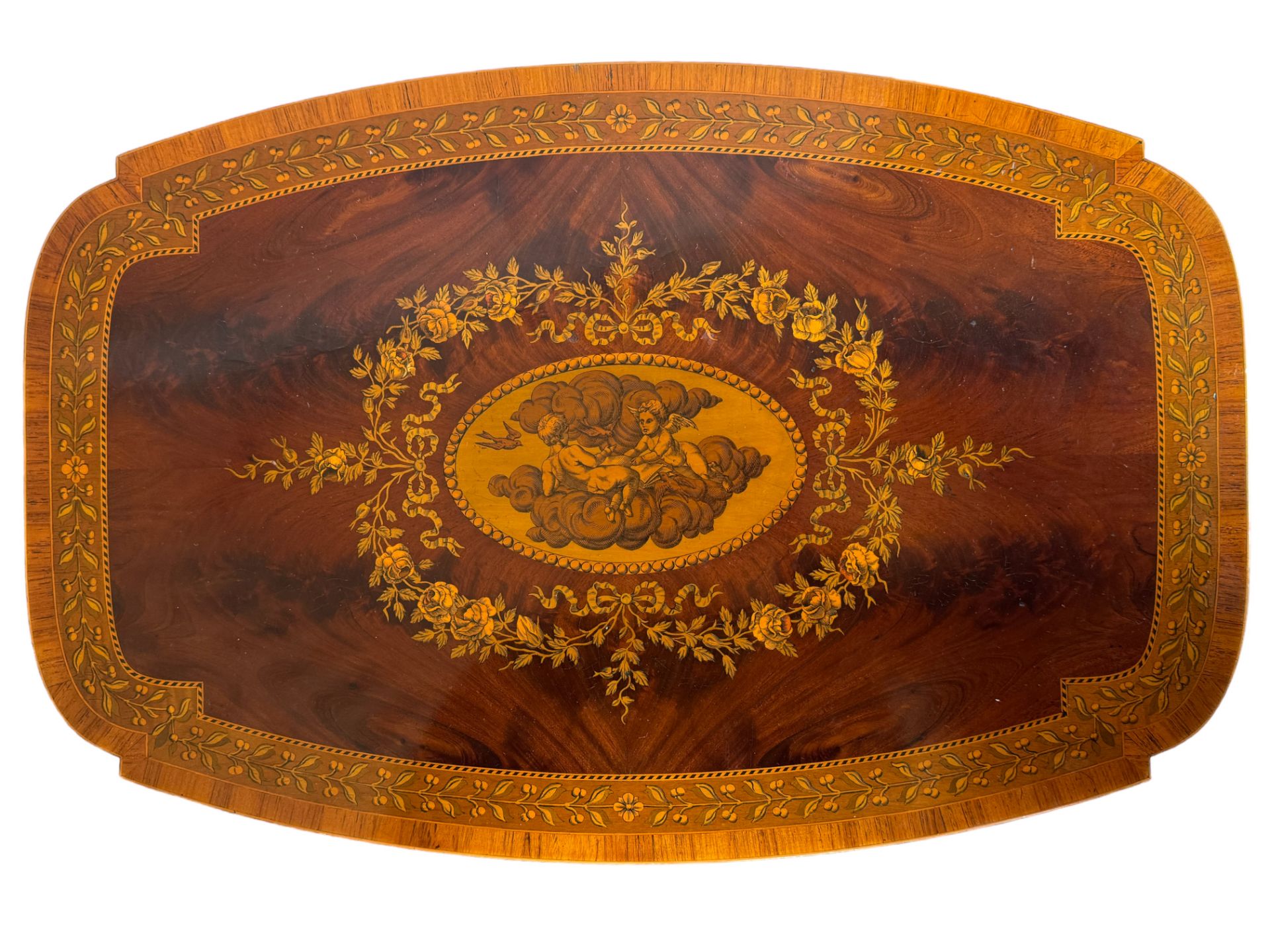 A fine late Victorian mahogany and sycamore marquetry two tier occasional table - Image 6 of 9