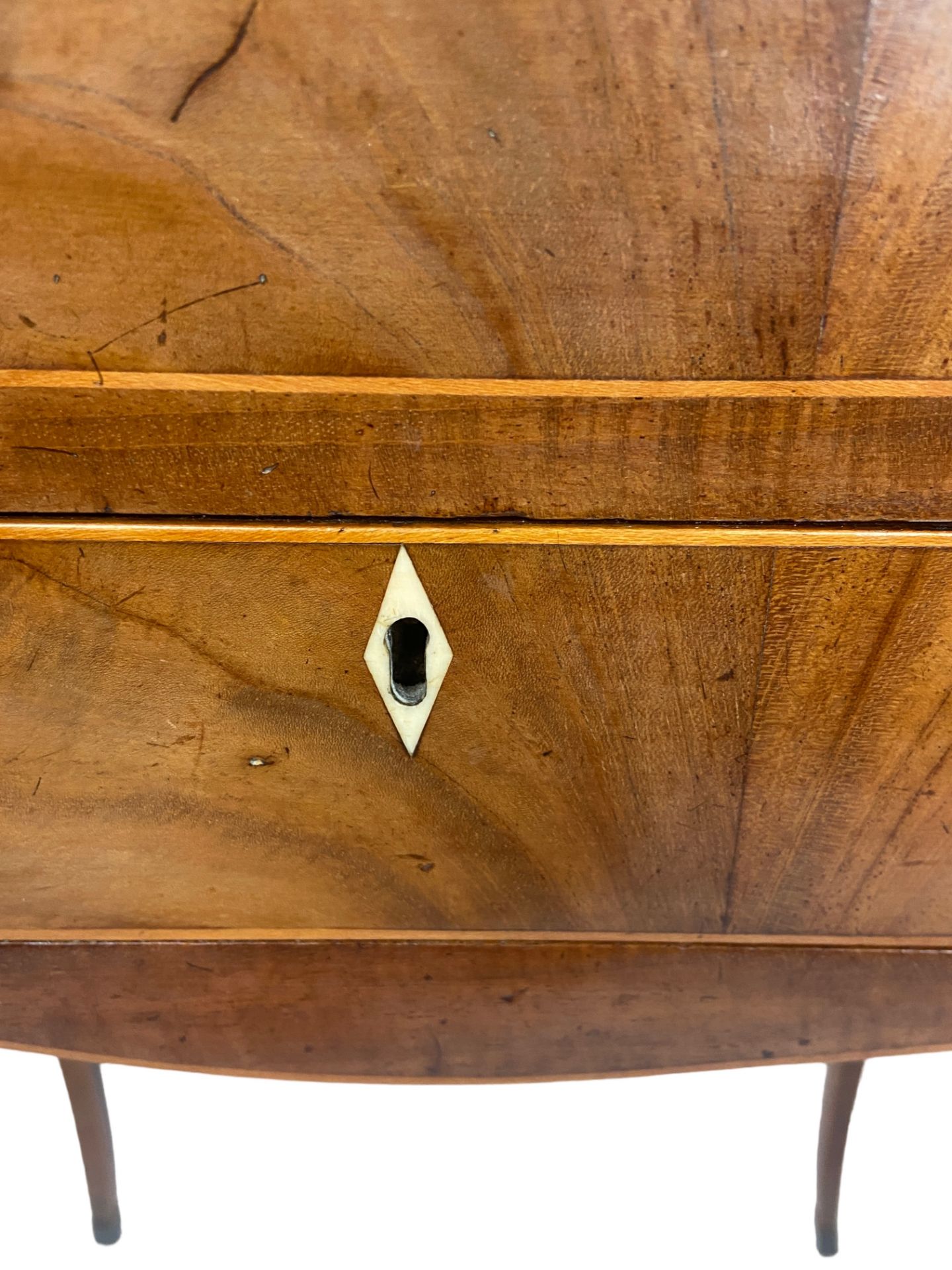 A George III mahogany and tulipwood banded and chequerbanded marquetry work table - Image 4 of 11