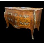 A Louis XV style kingwood, rosewood and sycamore marquetry serpentine commode by J.Grand
