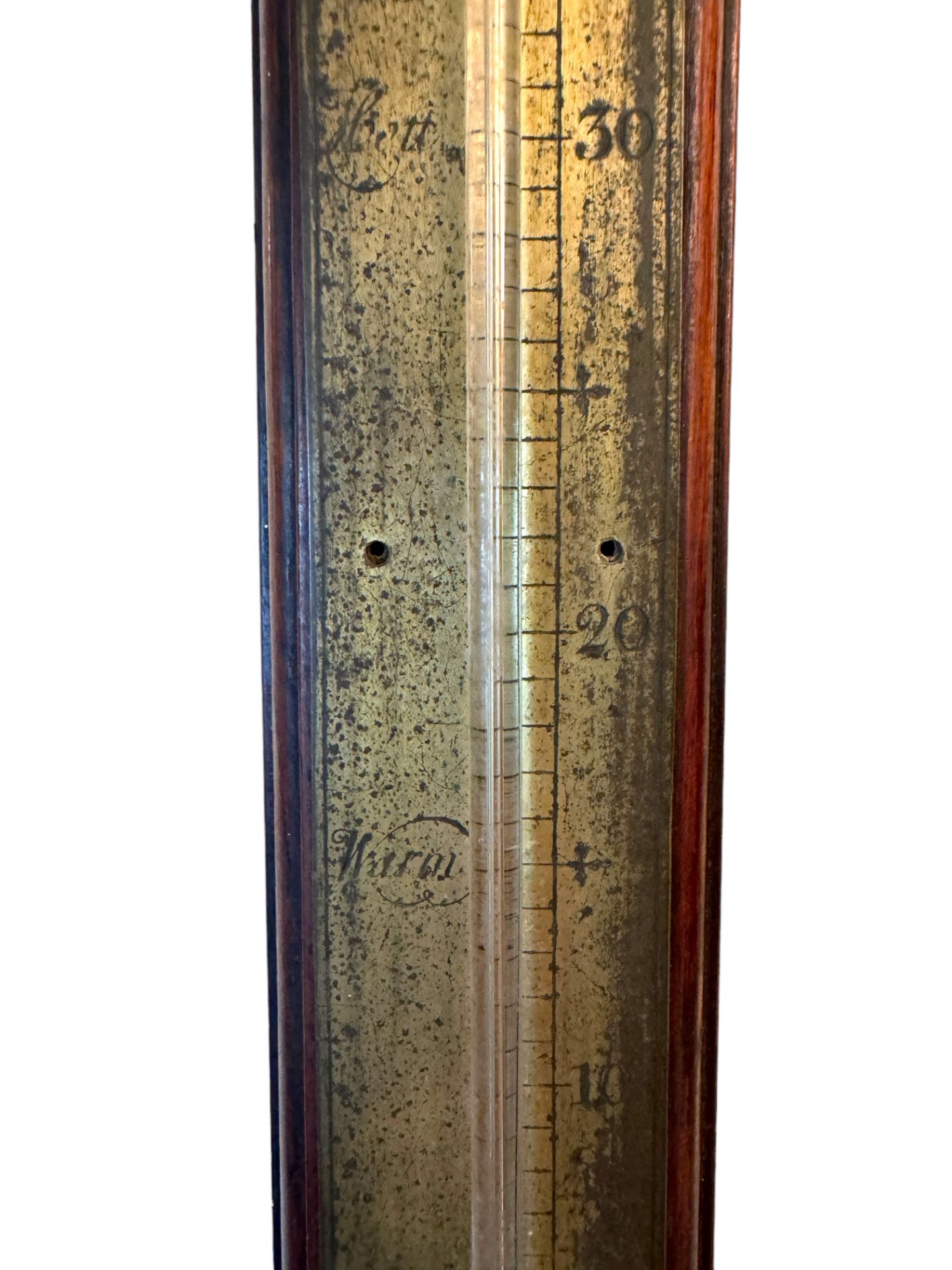 A George II mahogany stick barometer by Edward Scarlett, circa 1740 - Image 4 of 6