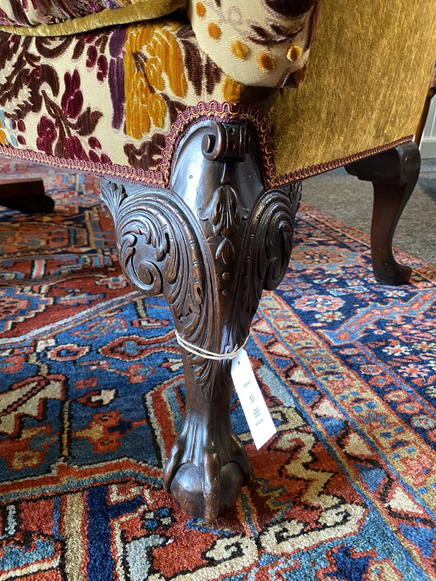 A George II style carved mahogany wing arm chair - Image 9 of 22